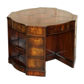 Hand-dyed leather pedestal desk for 2 people