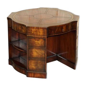 Hand-dyed leather pedestal desk for 2 people