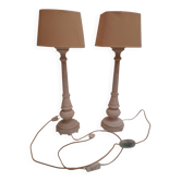 Une paire de lampe de bureau ancienne, pied marbre blanc