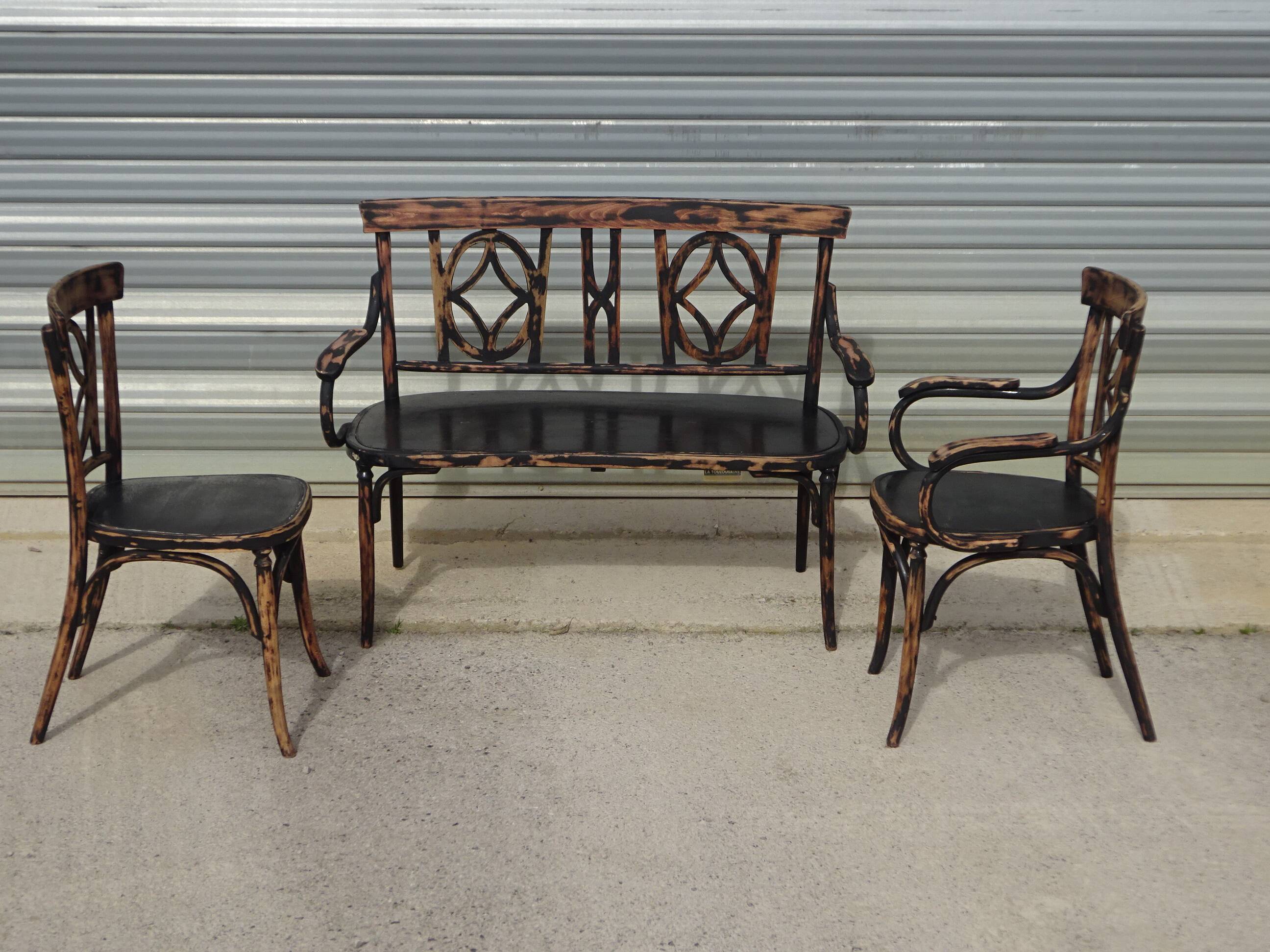 Baumann 1910s lounge, bench, armchair and bistro chair