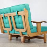 Rare Guillerme & Chambron Solid Oak Sofa, France 1960s