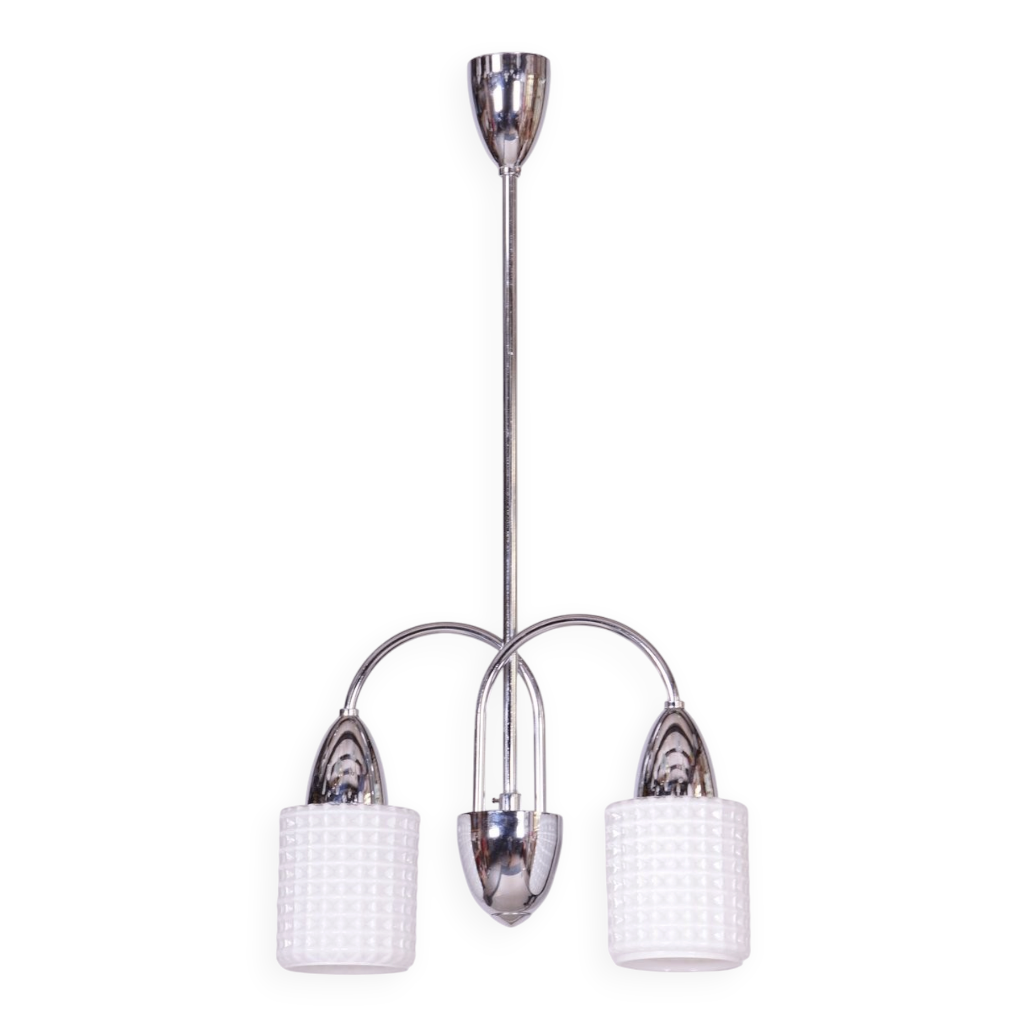Mid-Century Chandelier in Chrome, Steel and Opaline Glass, Czech, 1960s