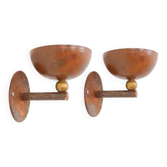 Vintage copper and brass wall candle holders