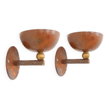 Vintage copper and brass wall candle holders