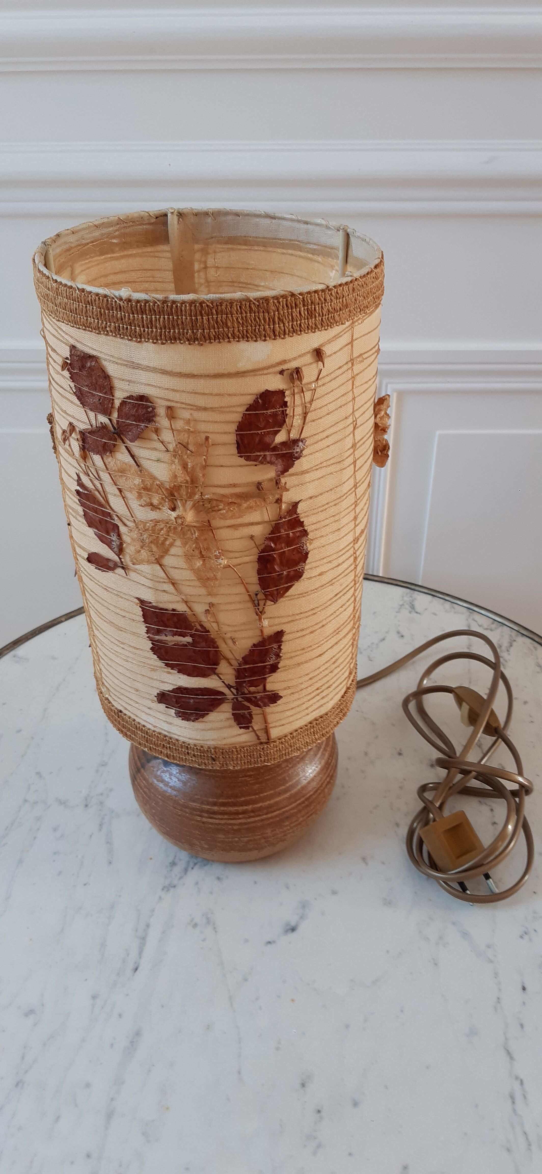 Sandstone lamp and lampshade in dried flowers 70s