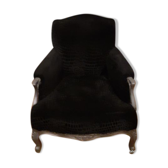 Neo-baroque black velvet club armchair