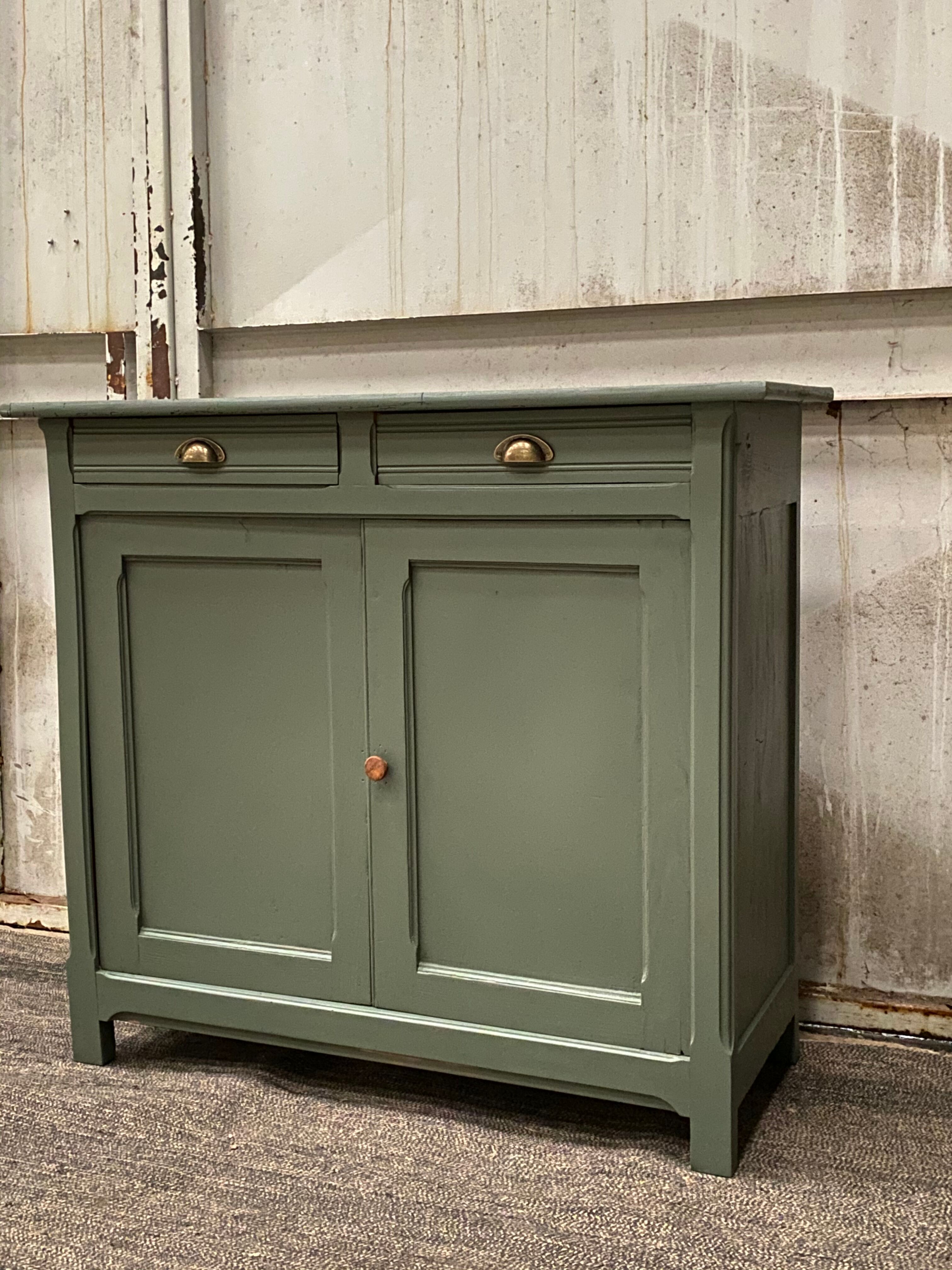 Renovated Parisian buffet in velvet khaki
