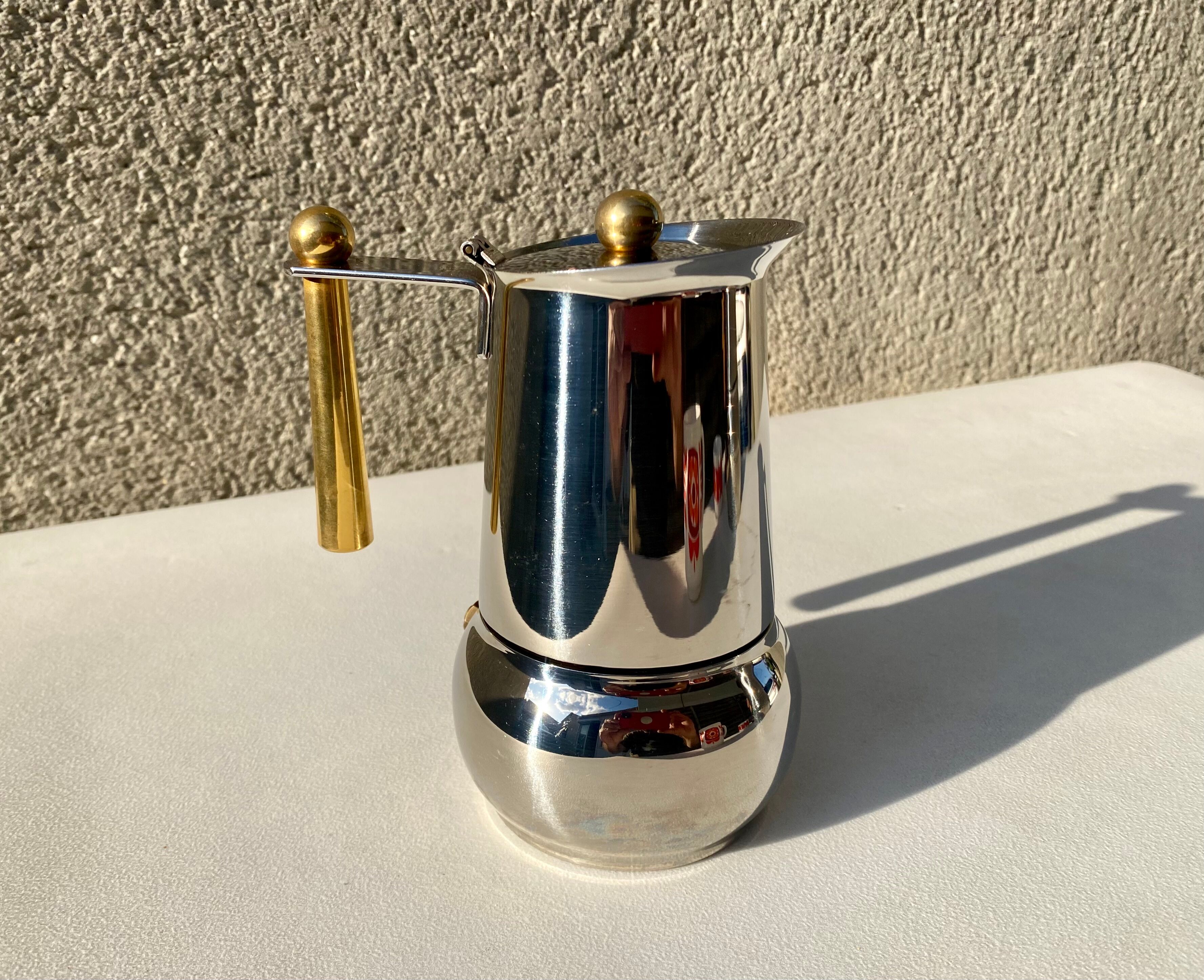 Italian coffee maker kitty oro 3 cups Guido Bergna italy vintage 80 stainless steel and brass
