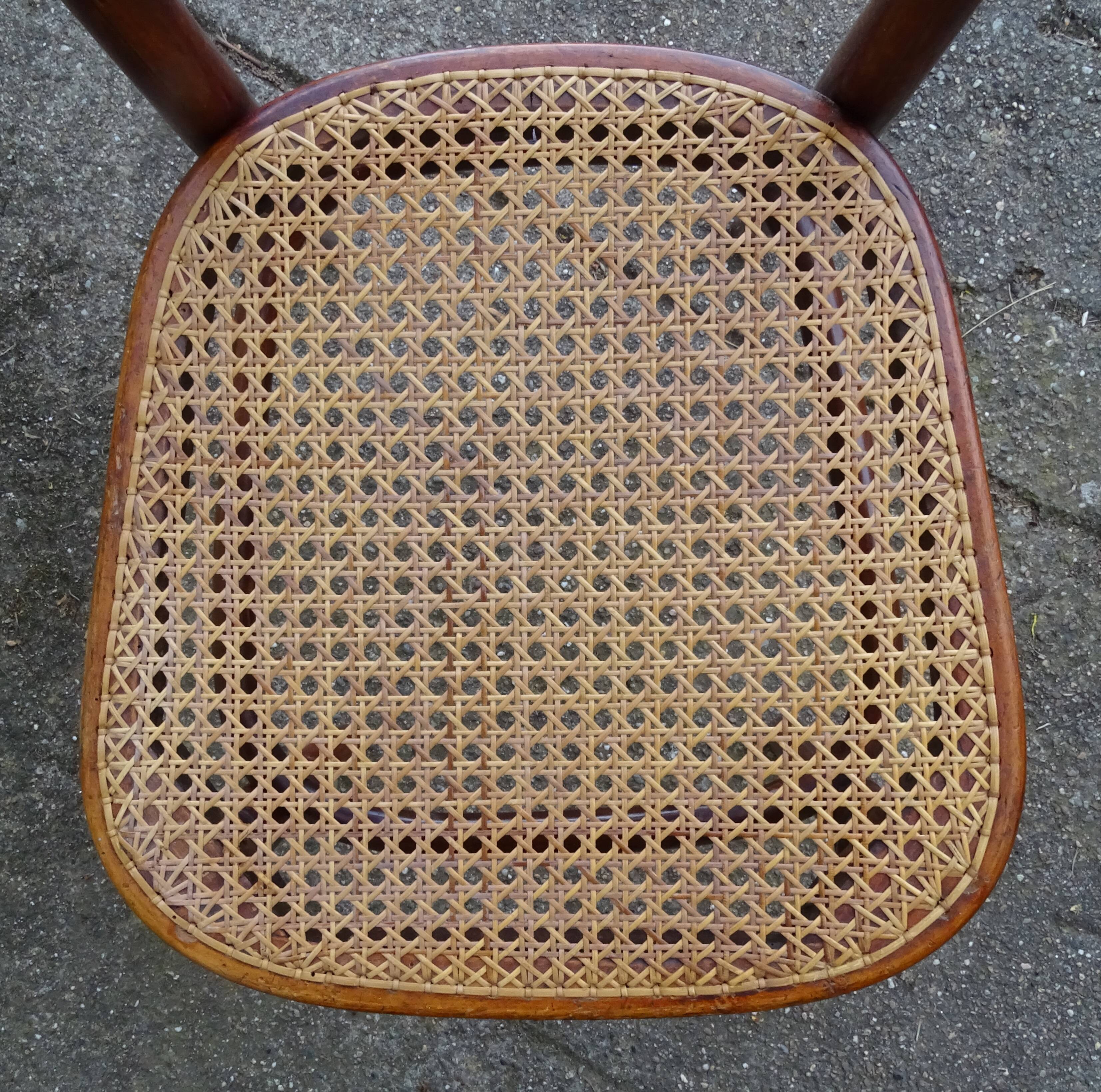 2 Thonet N°221 chairs, caned Art Nouveau bronze decor