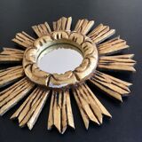 Miroir soleil ancien 1960 bois et plâtre doré 29cm