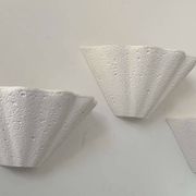 Set of 3 vintage shell wall lights, matte white stone-effect plaster, France 1970