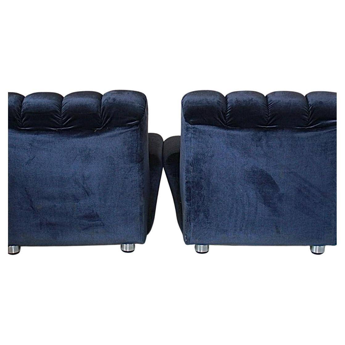 Italian Modern Blue Velvet Armchair
