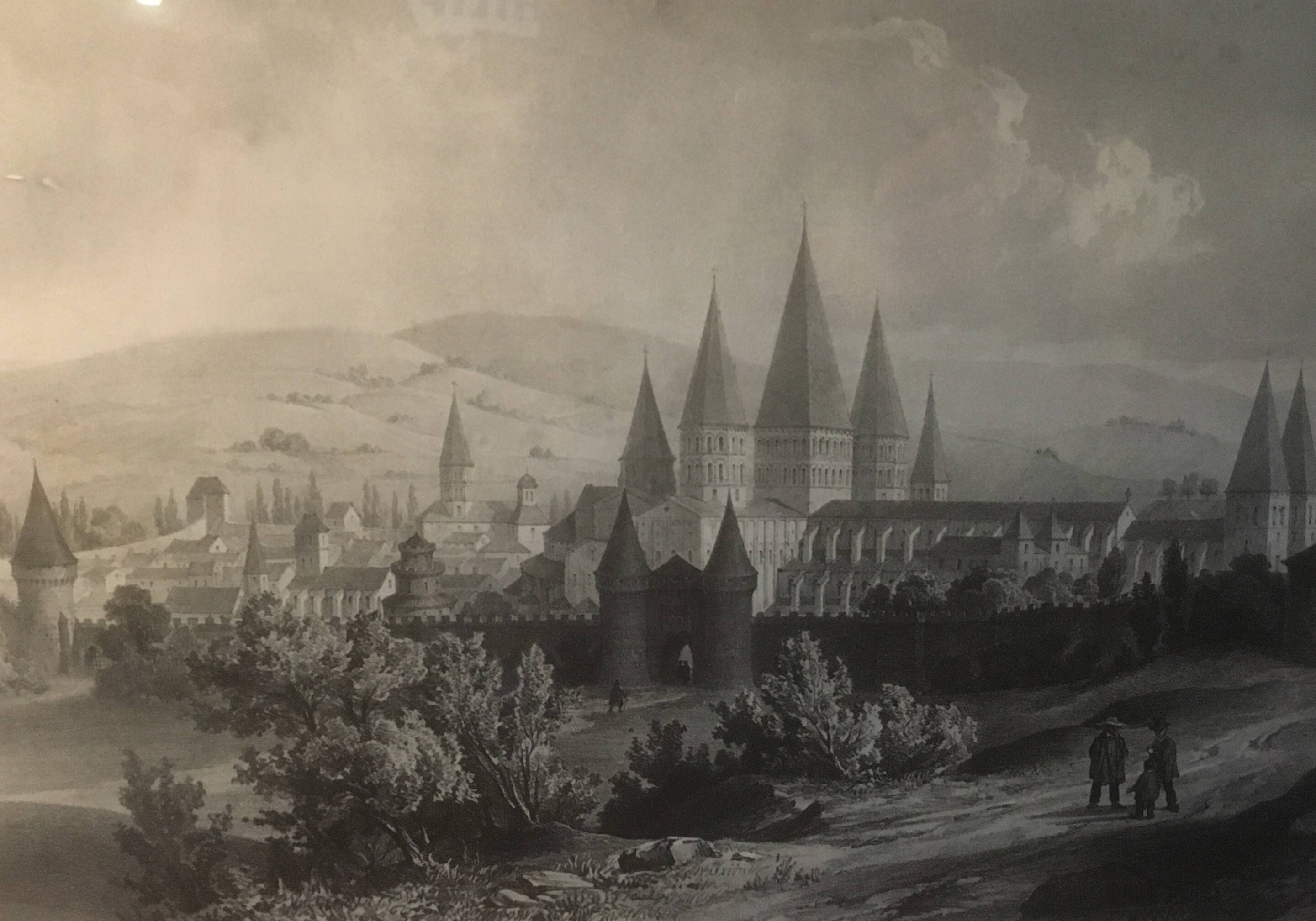 Cluny Abbey engraving framed by E.Sagot late 19th century