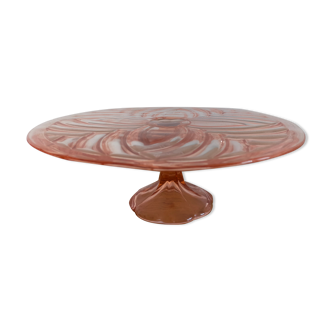 Vintage cake display in pink art deco molded glass
