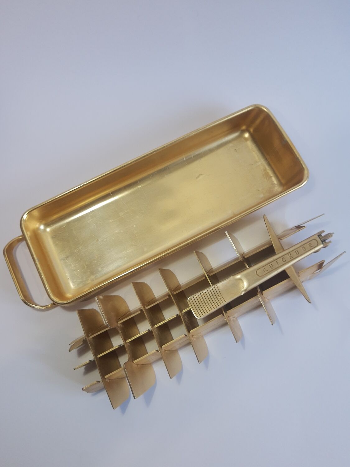 Old ice cube tray Quickube gilded metal 60s vintage