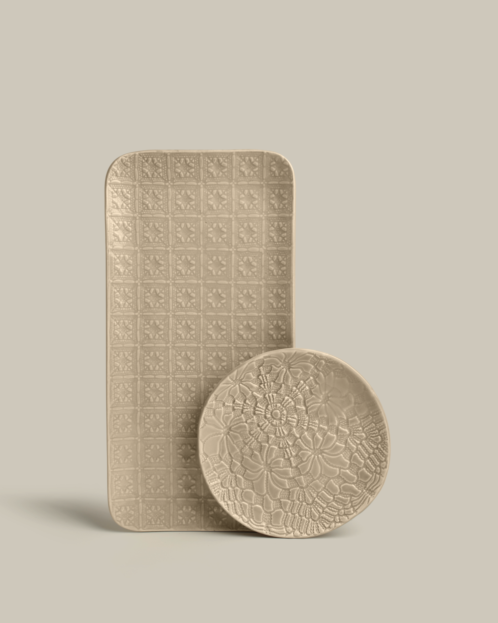 Dessert box Set of 4 plates and 1 dish Grège brillant