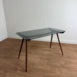 Coffee table in wood and smoked glass