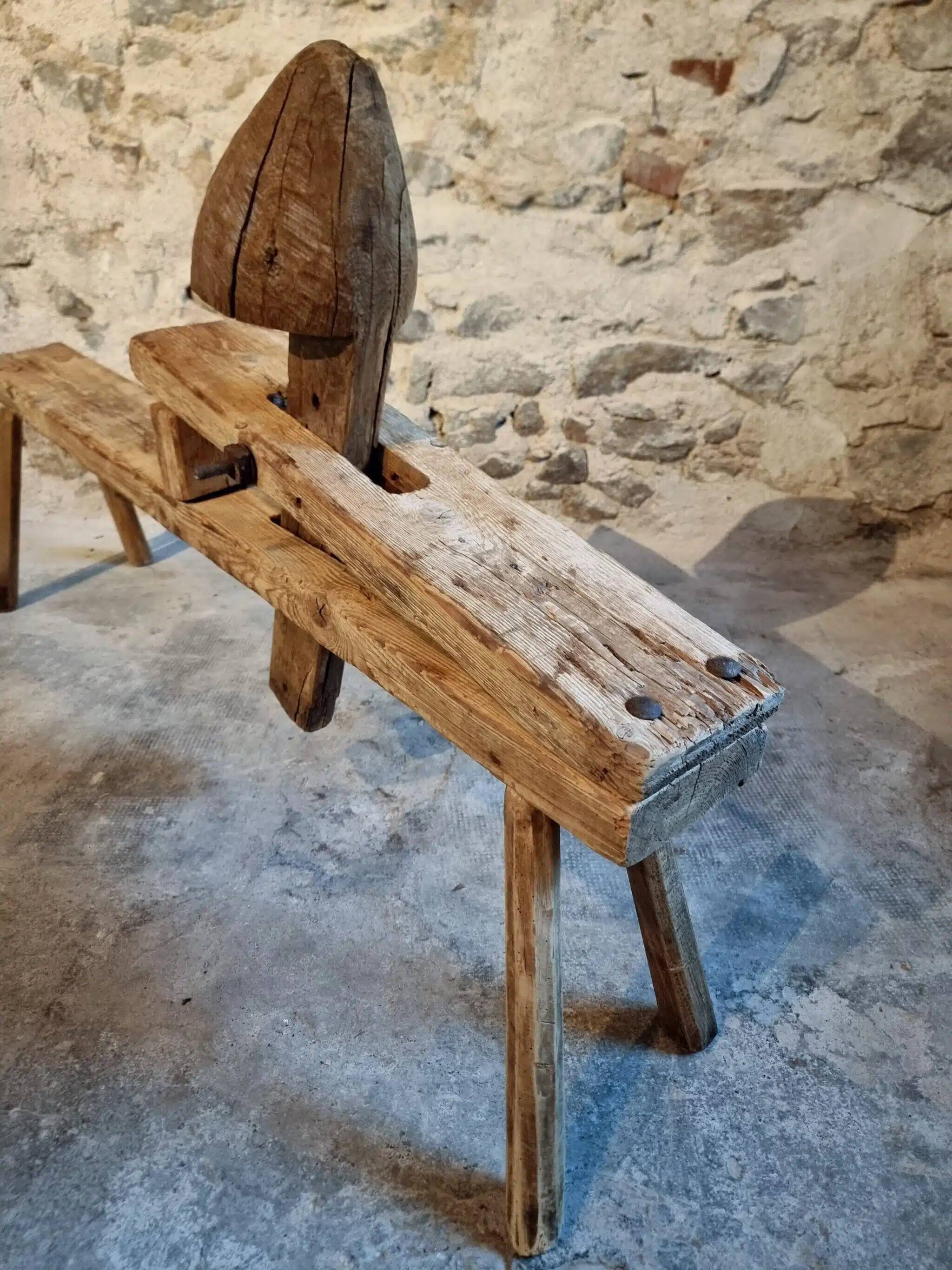 Antique French carpenter's easel – pine and oak carpenter's workbench – 19th century