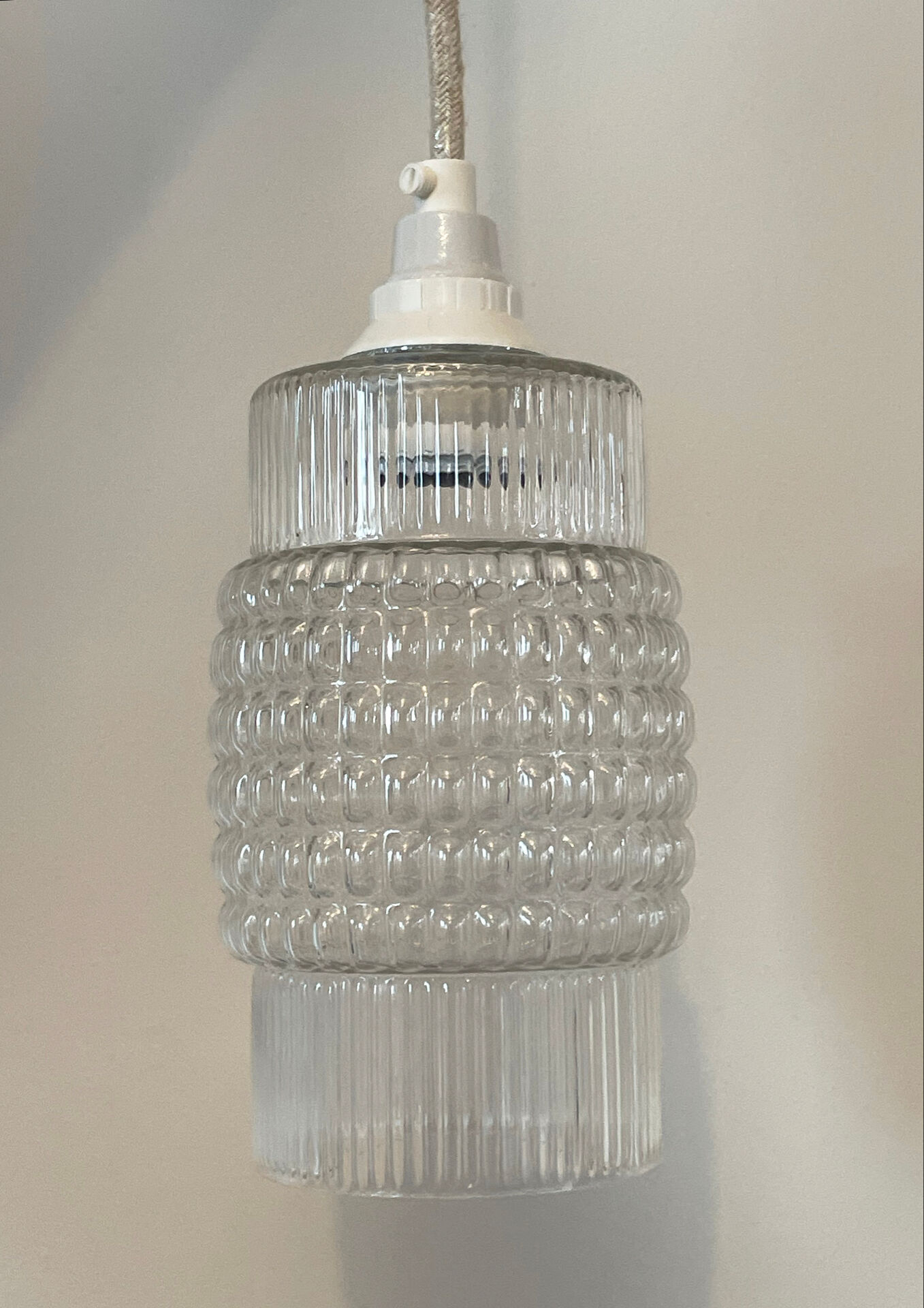 Set of 3 Refurbished Textured Glass Pendant Lights 1970s – Mid-Century