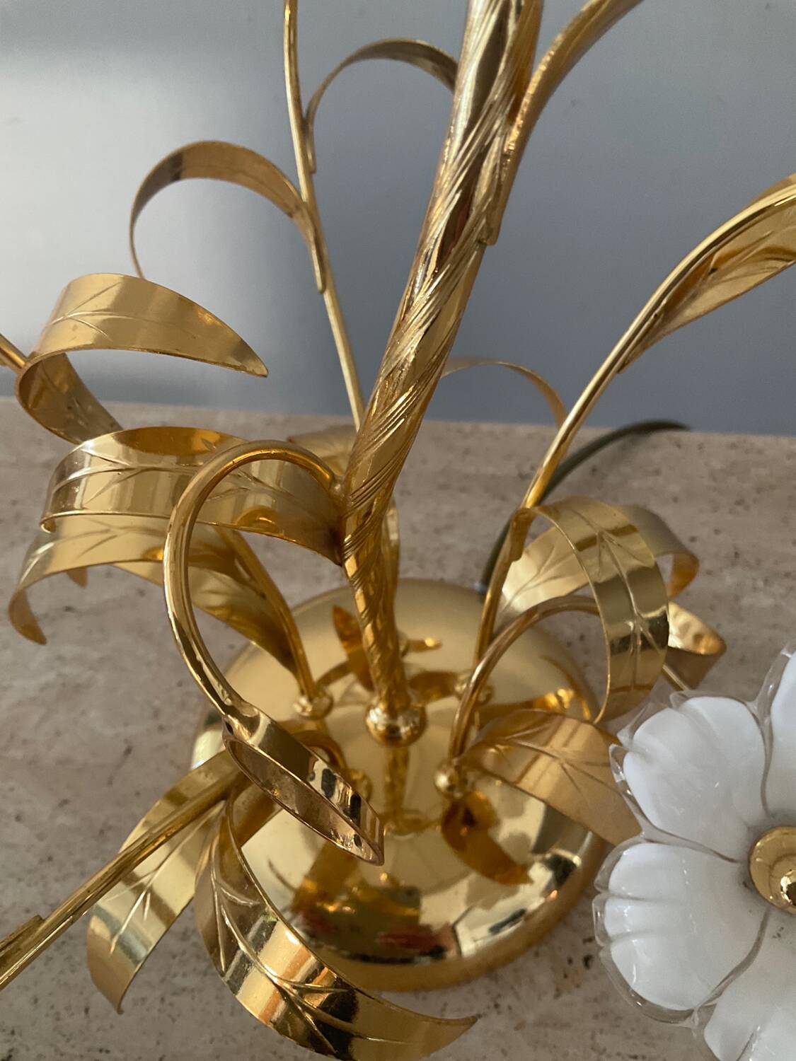 Vintage brass lamp with glass paste flower