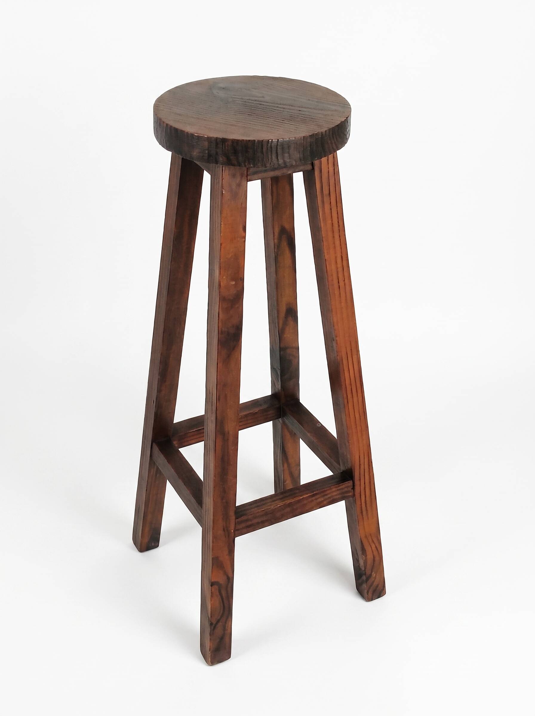Handcrafted Vintage High Stool Solid Wood Hand-Carved