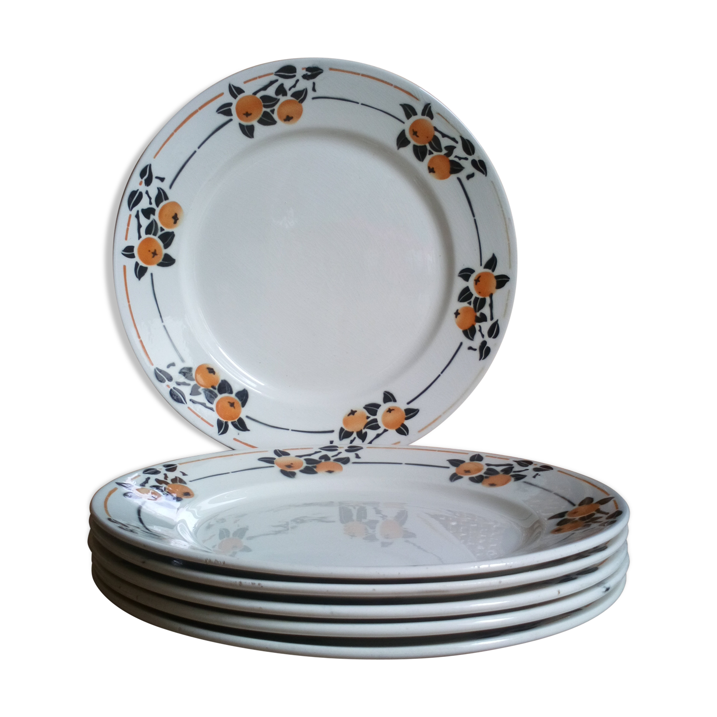 Six Art Deco plates from Badonviller service "Madeleine"