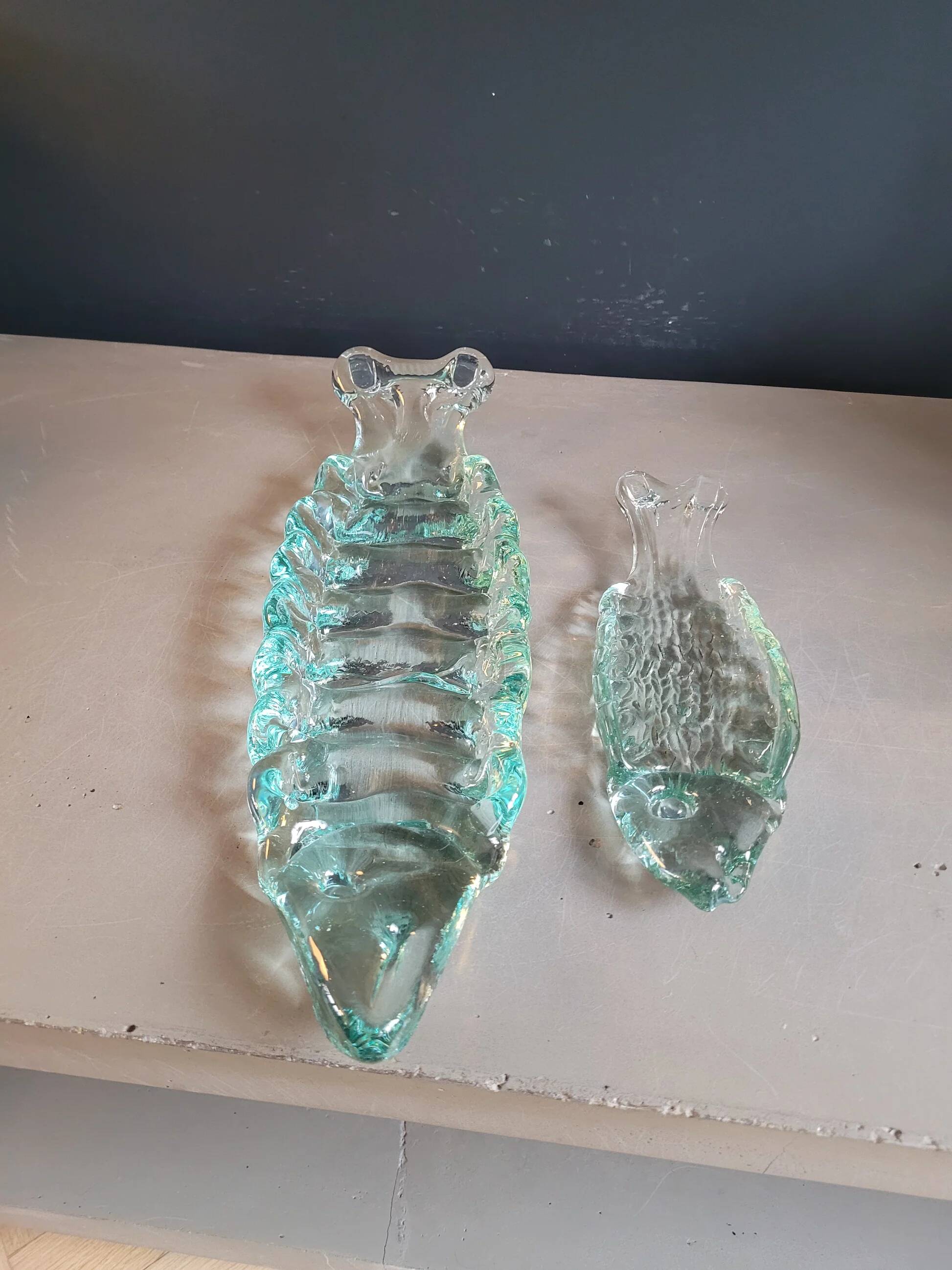 Pair of pressed glass sushi dishes