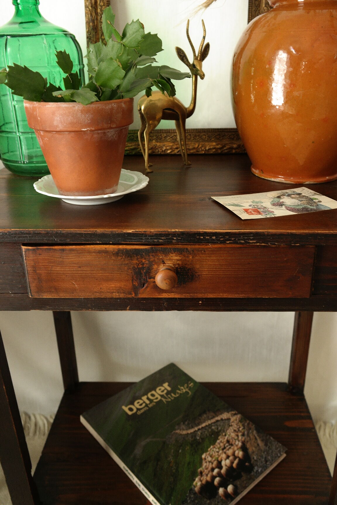 Old country side table in waxed wood