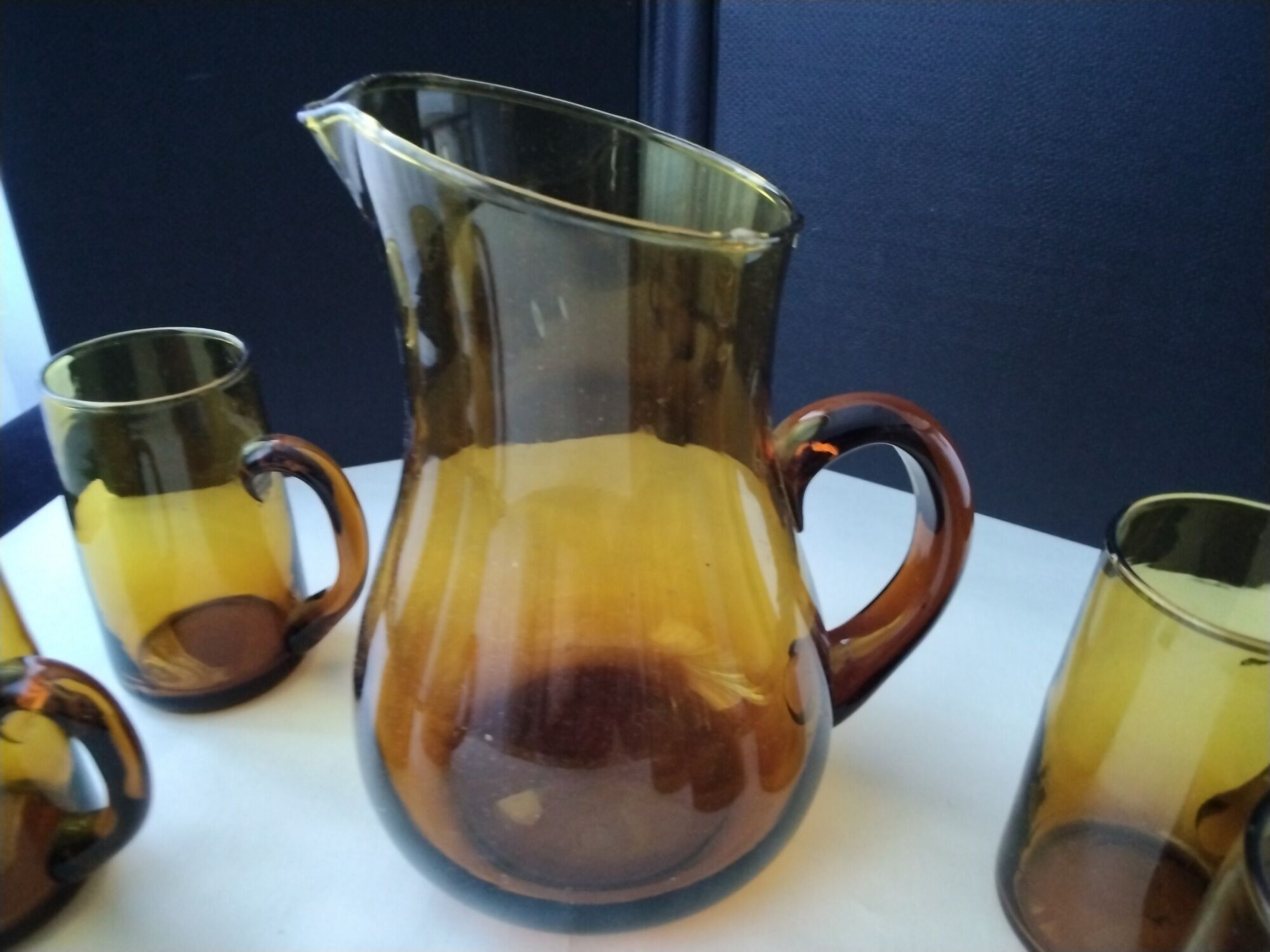 Amber glass cider or orangeade set for 6 people