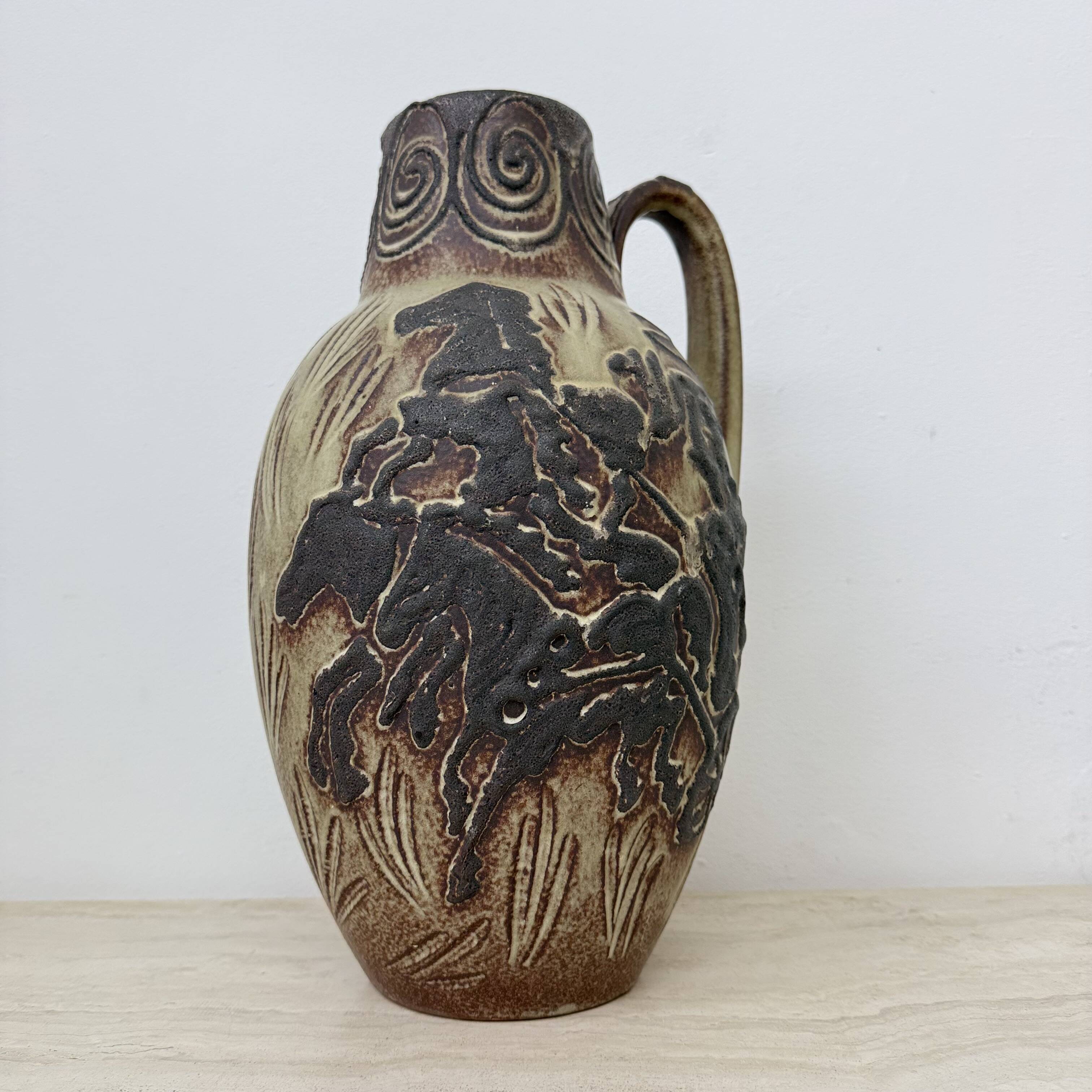 Vintage Scheurich west Germany vase with horse decor , 1970s