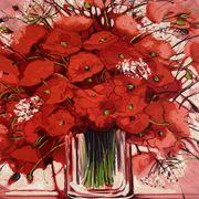 Lithographie originale signée Michel Henry - Bouquet de Coquelicots