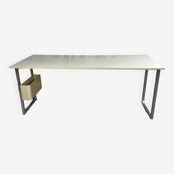 Vintage desk table 1975 in aluminum and melanin by albert rosselli for facomet