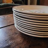 11 dinner plates decorated with stylized roses. 1950s. 11 dinner plates