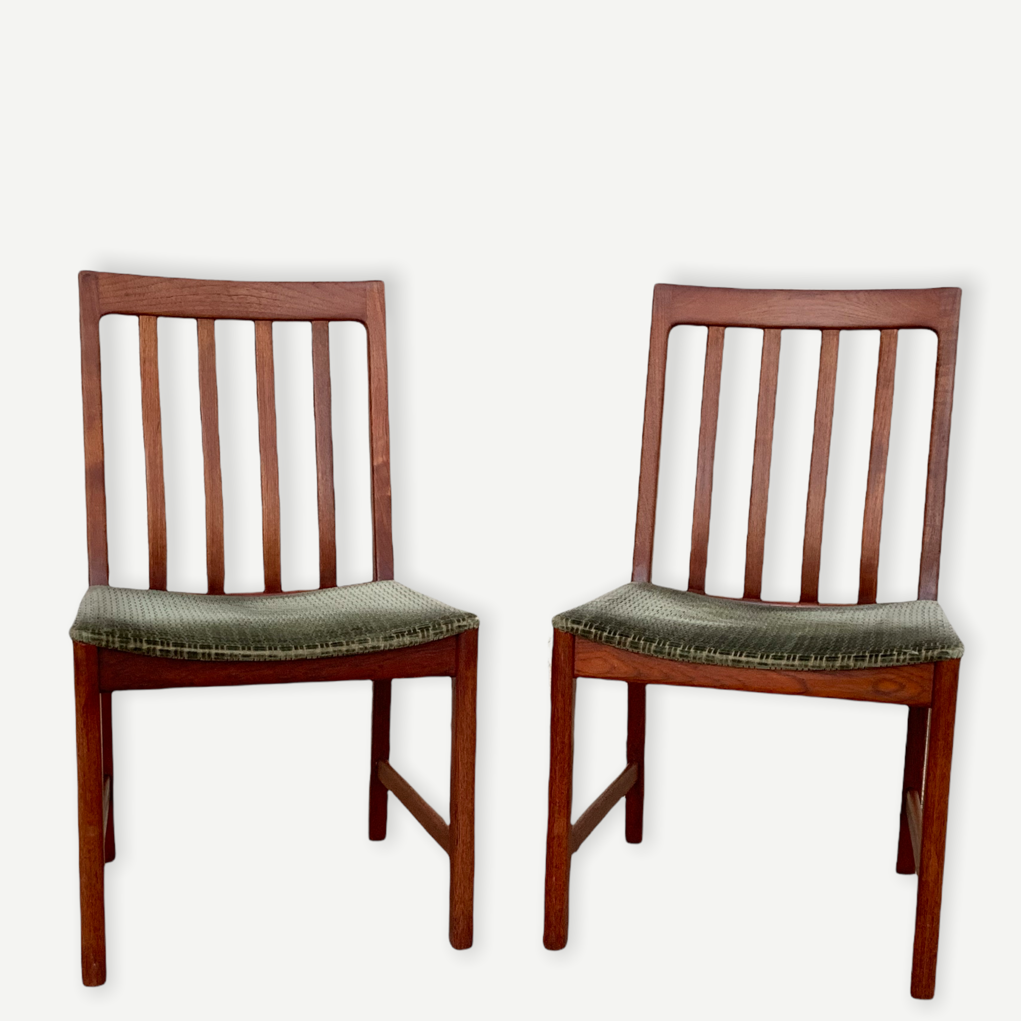 Pair of Scandinavian teak and velvet chairs from the 1960s.