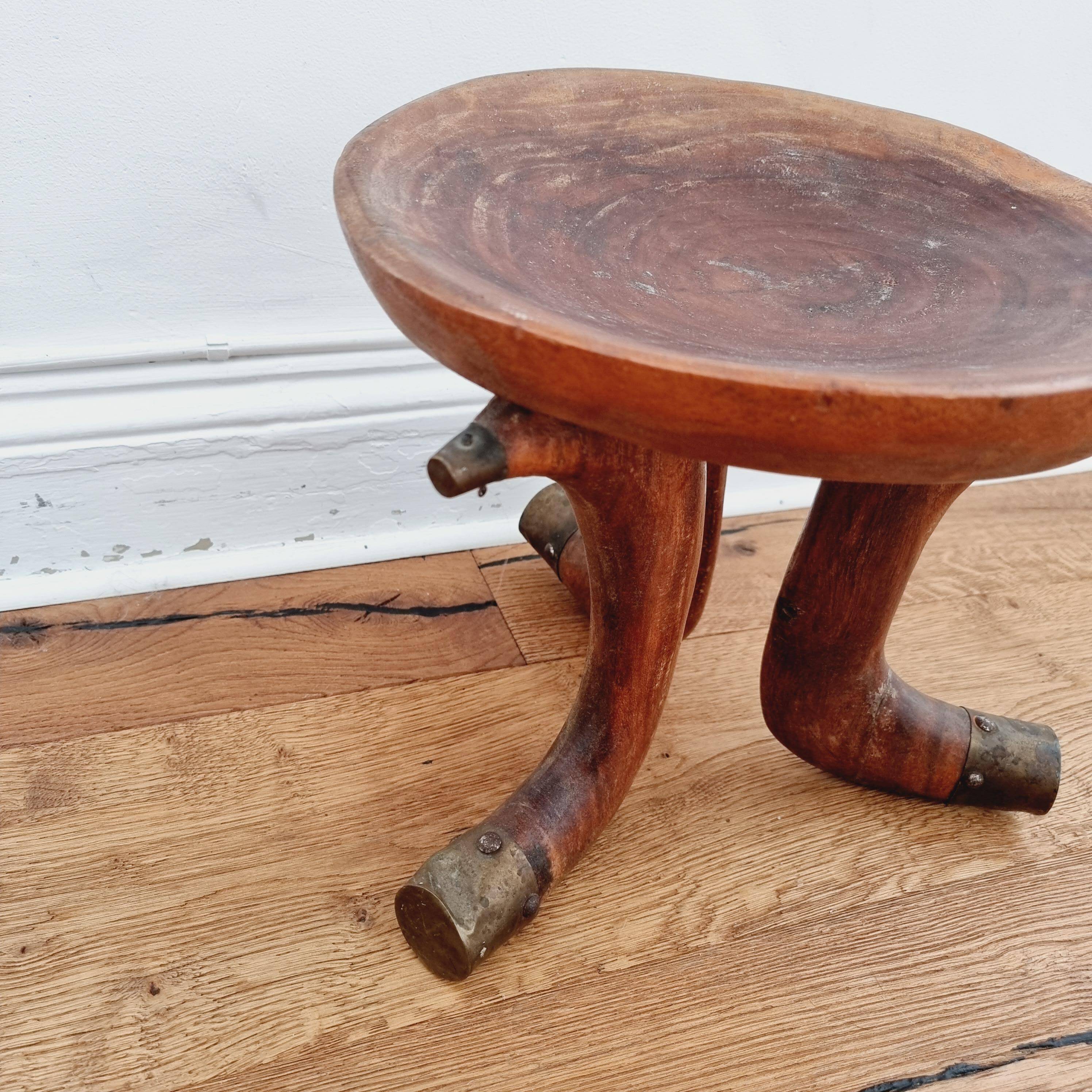 Tribal stool with brass details, Southern Ethiopia, early 20th century.