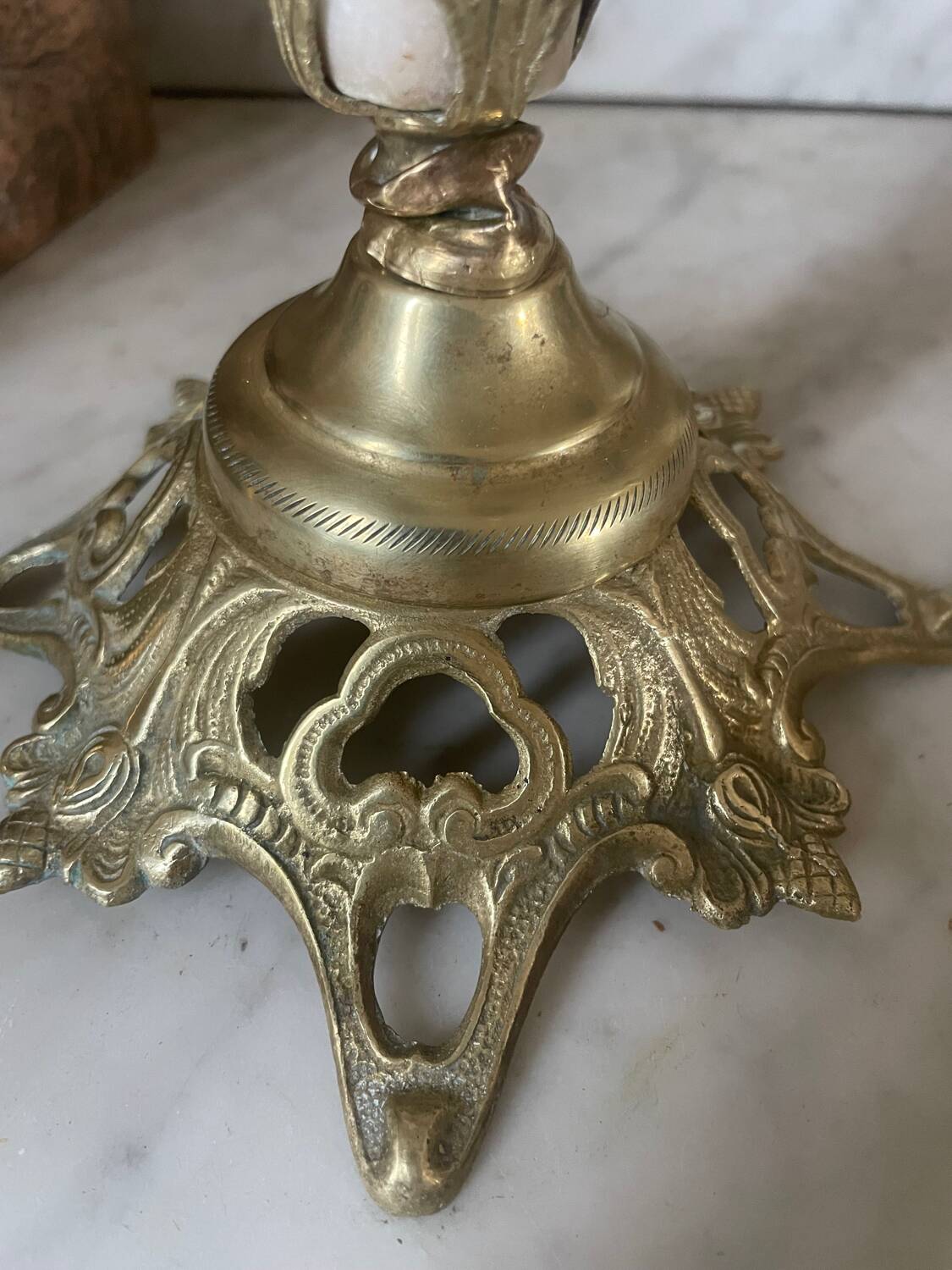 19th century marble, brass and tassel chandelier