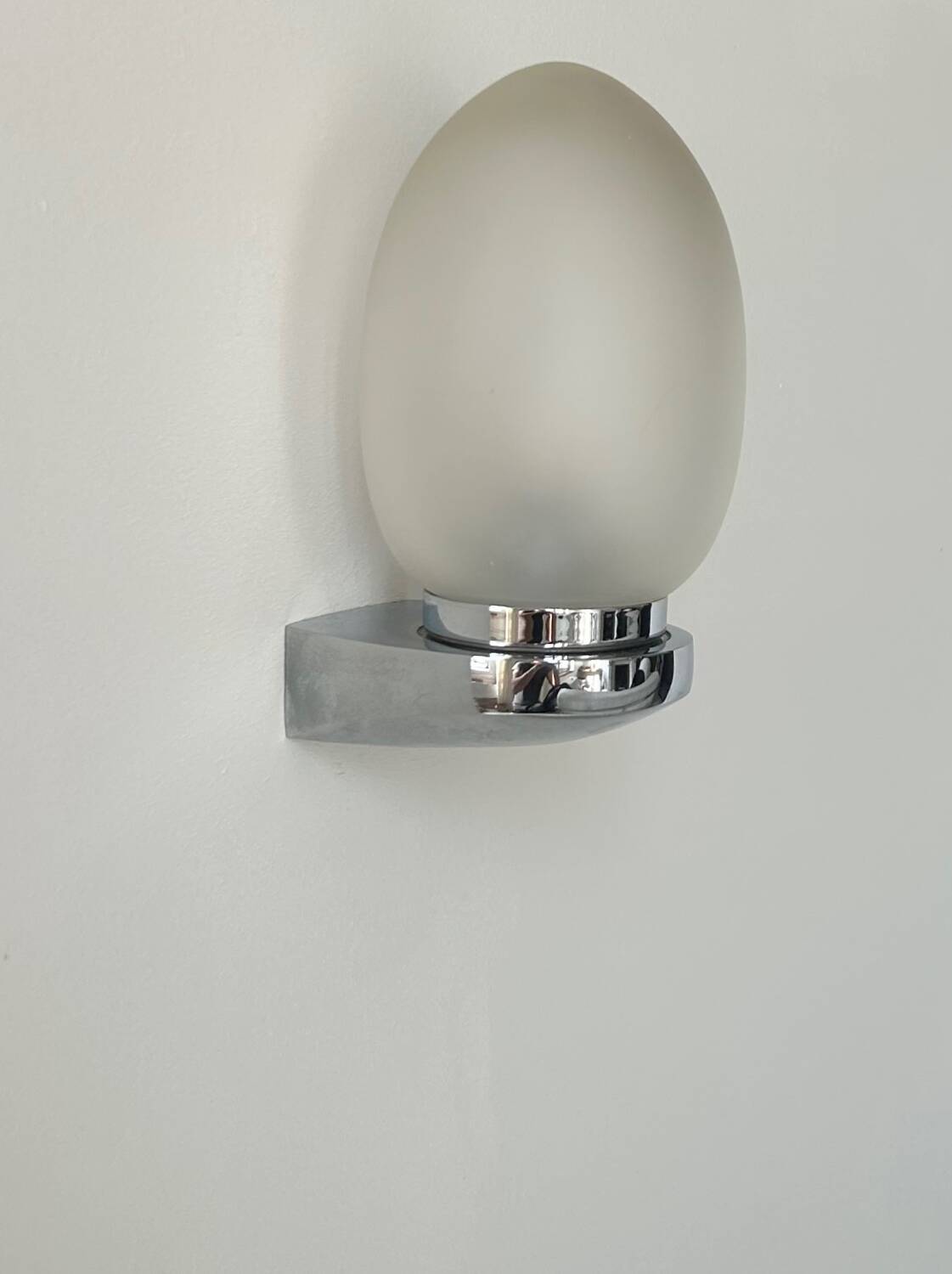 Vintage wall lamp, chrome and sandblasted glass, France 1970