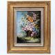 Antique oil painting, bouquet of peonies, ornate gilded frame