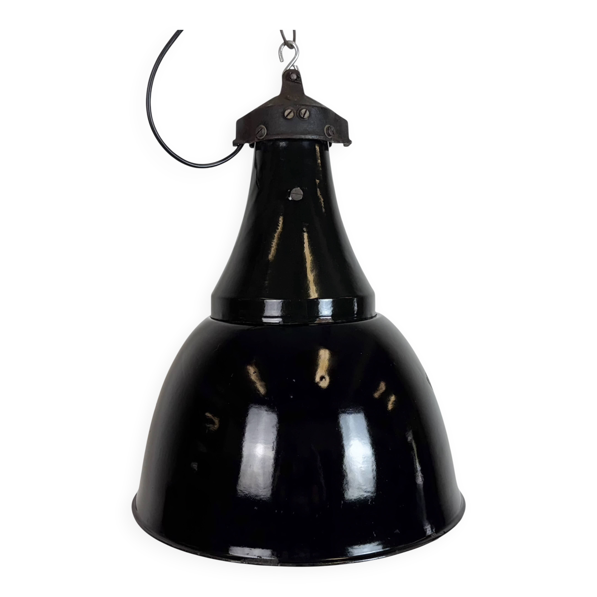 Industrial Black Enamel Bauhaus Pendant Lamp, 1930s