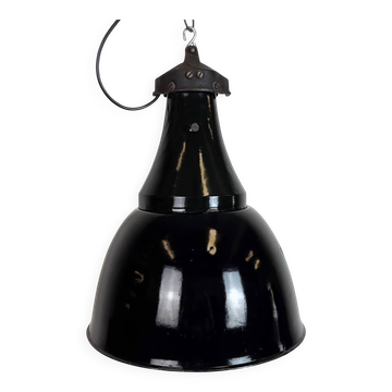 Industrial Black Enamel Bauhaus Pendant Lamp, 1930s