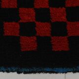3x6 Red Black Checkered Wool Vintage Rug, 107x180Cm SK 70252