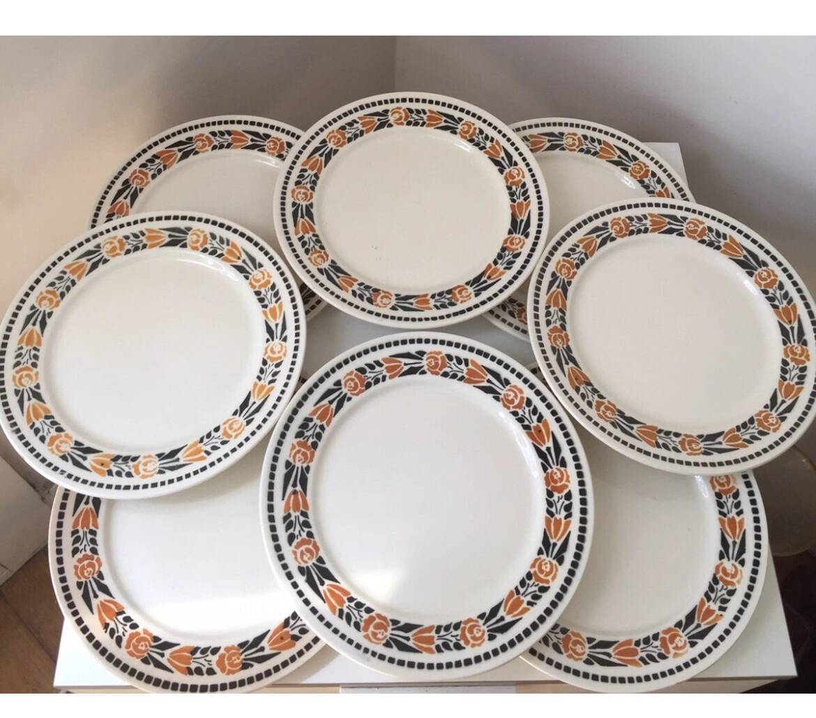 Assiettes à desserts Terre de Fer décor fleurs Badonviller Denise