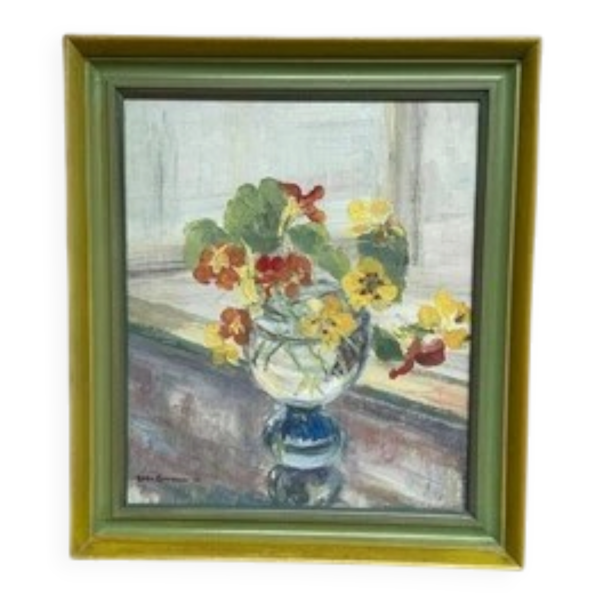 Swedish Oil on Panel "Flower Vase" by Sven Oswaldsson 47, Signed, Framed 44×49cm