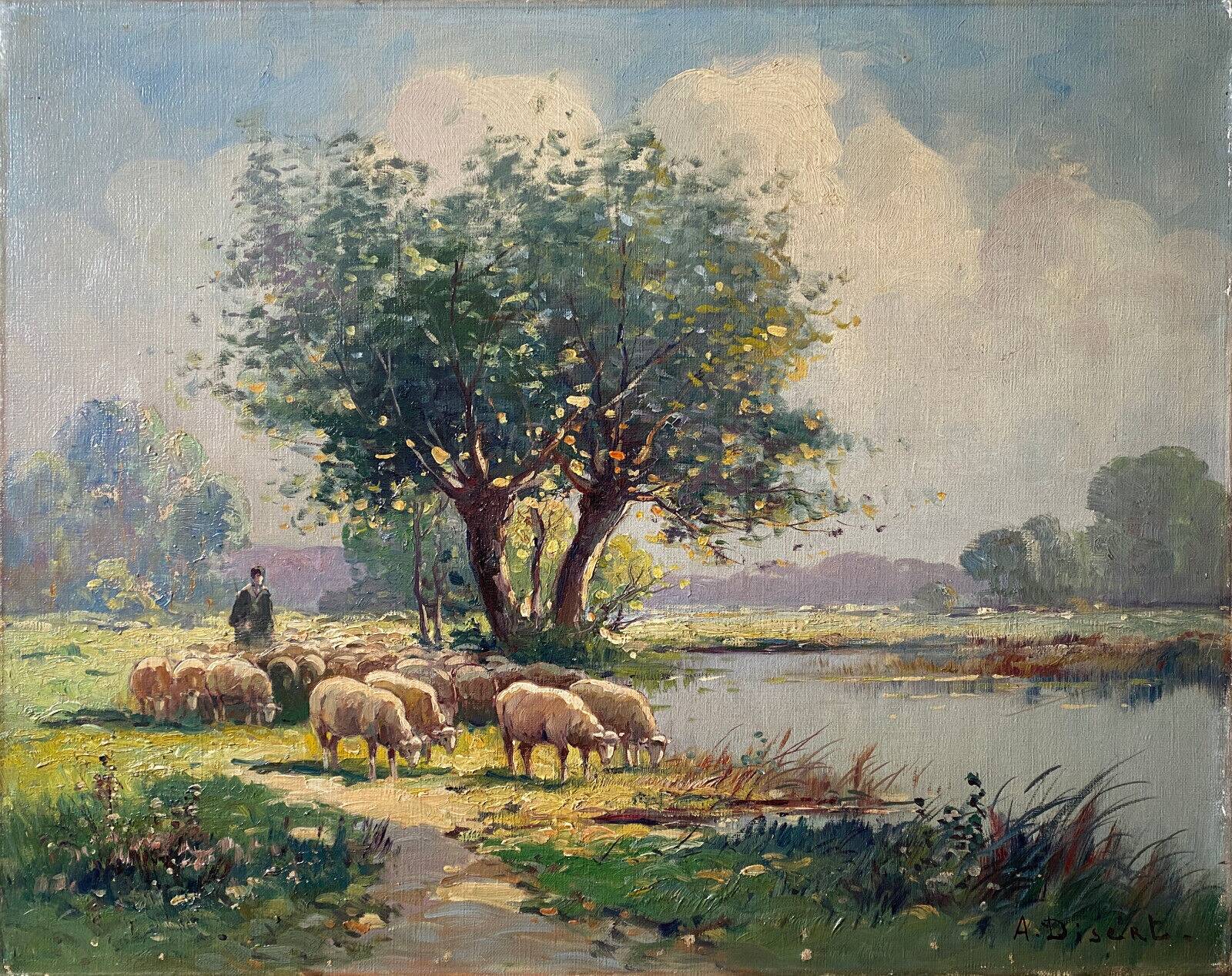 Hst painting "shepherd and sheep near the pond" signed a. disert impressionism