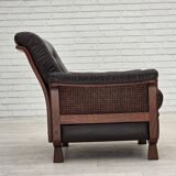 1970s, Scandinavian armchair, brown furniture leather, teak wood legs.