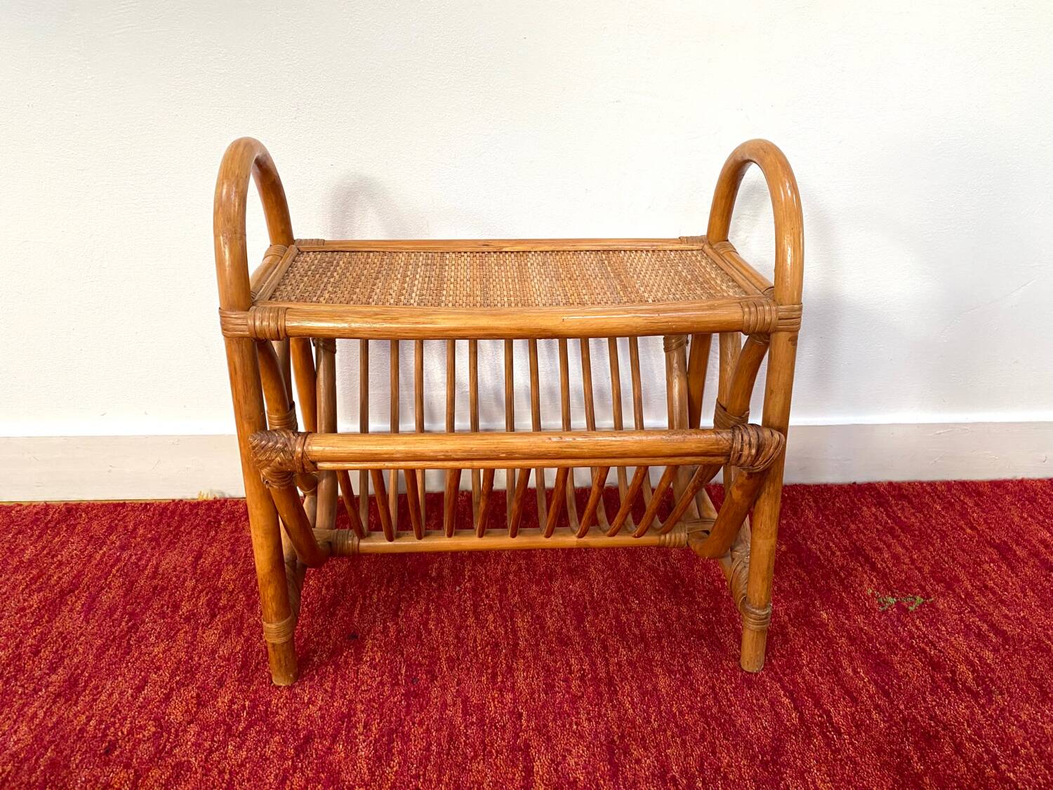Magazine rack / Bamboo rattan side table from the 70s