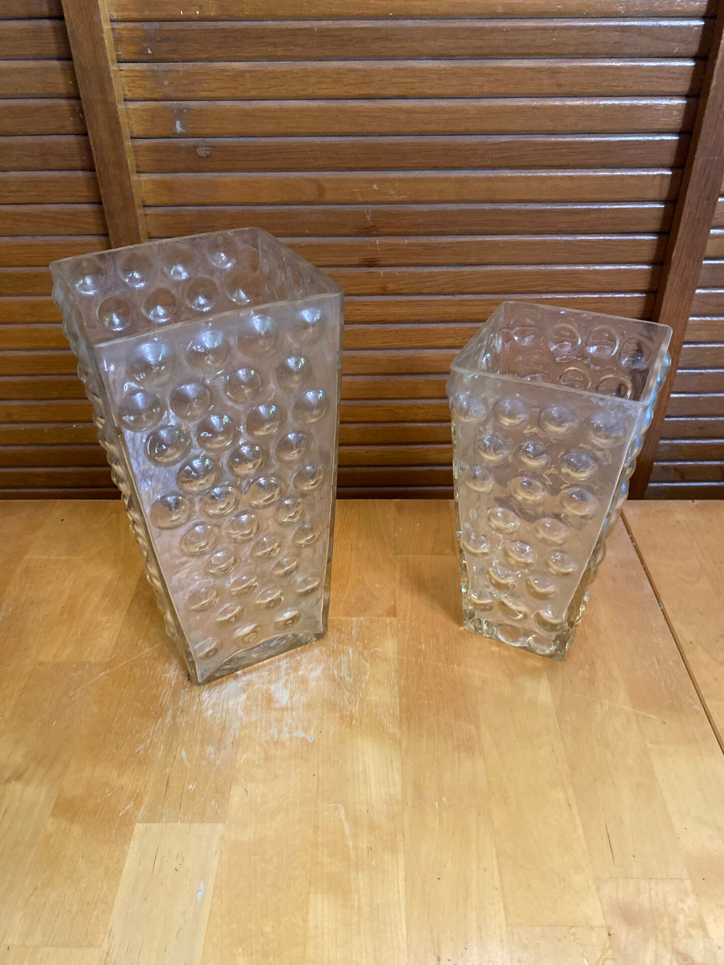 Pair of vintage bubble design moulded glass vases
