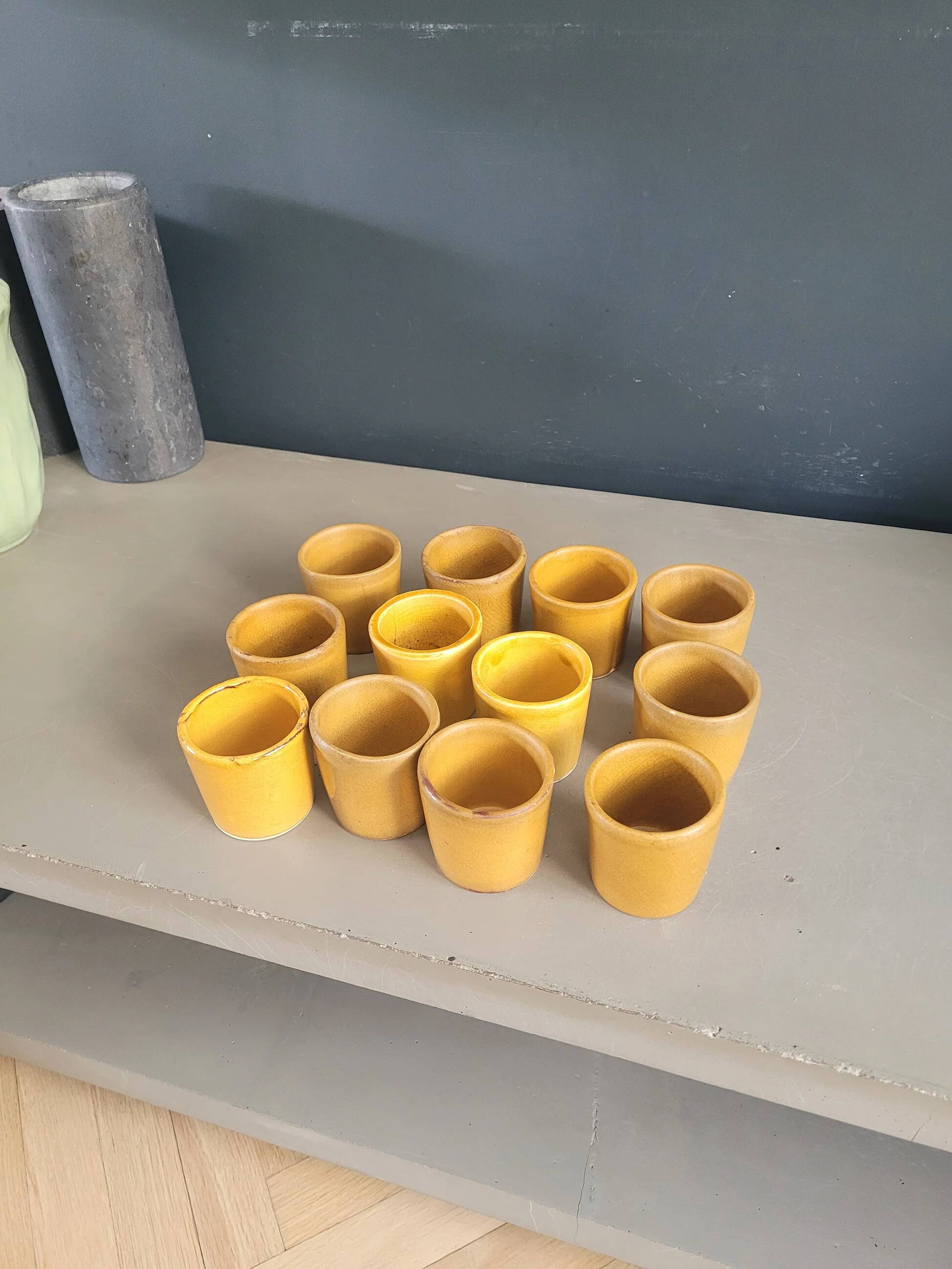 Set of 12 mustard ceramic cups