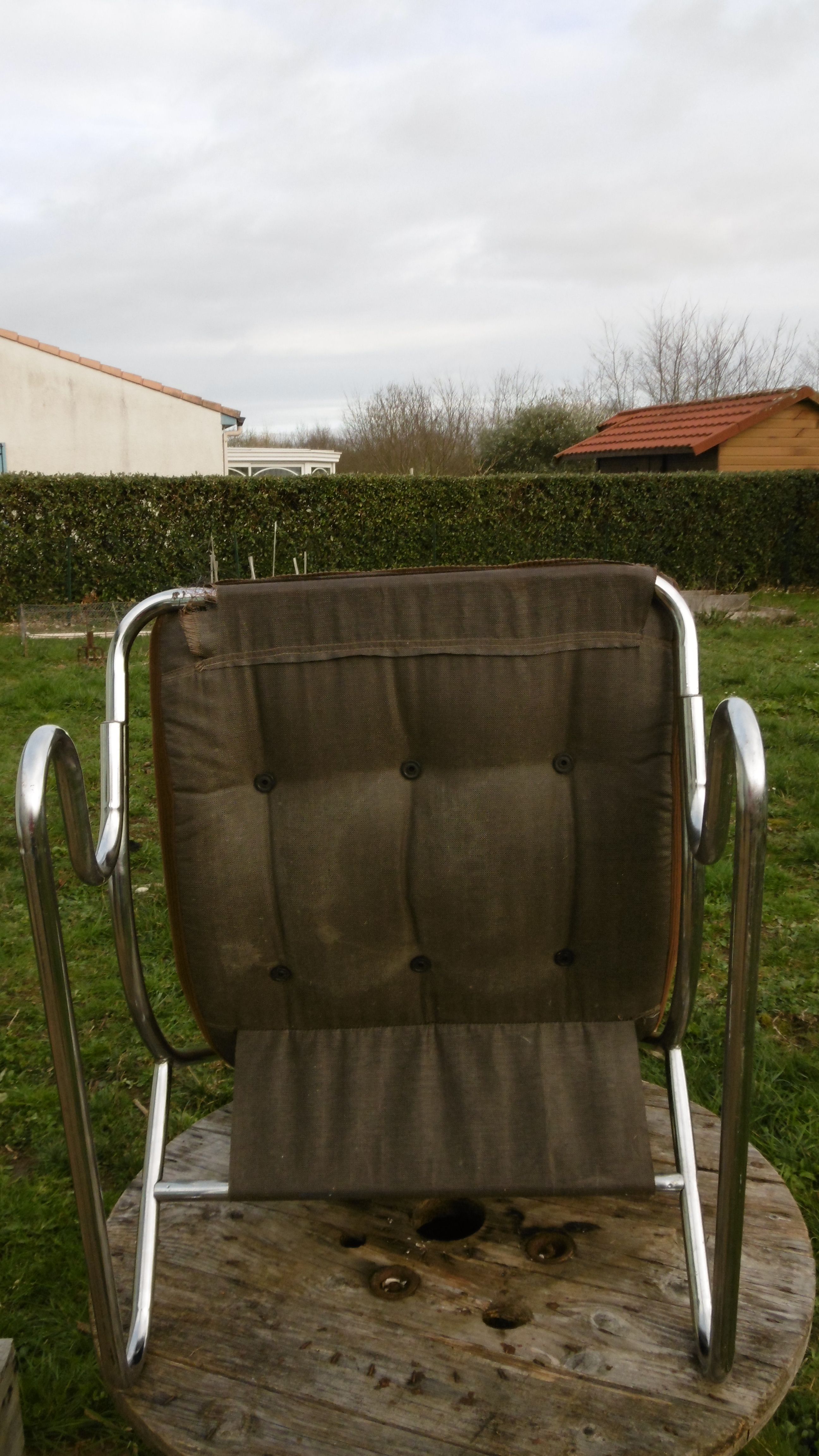 Chair tubular in Brown velvet of the 1970s