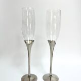 Pair of vintage silver-plated champagne flutes with glass – France, year